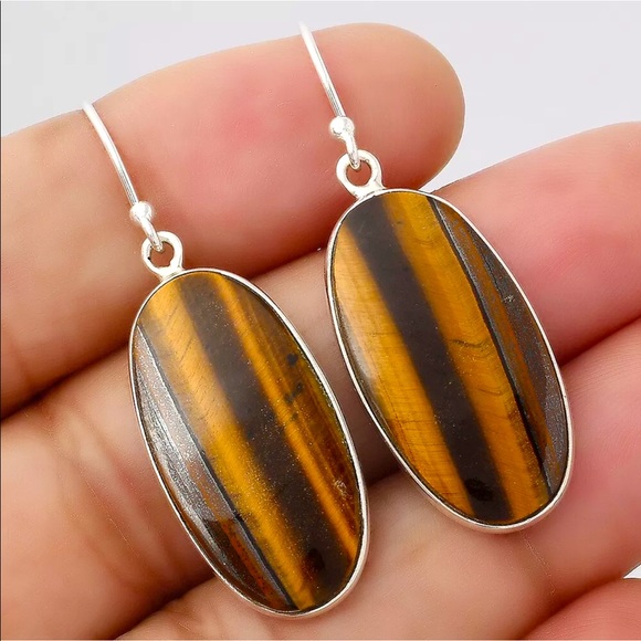 Tigers eye sterling silver earrings - Picture 2 of 2